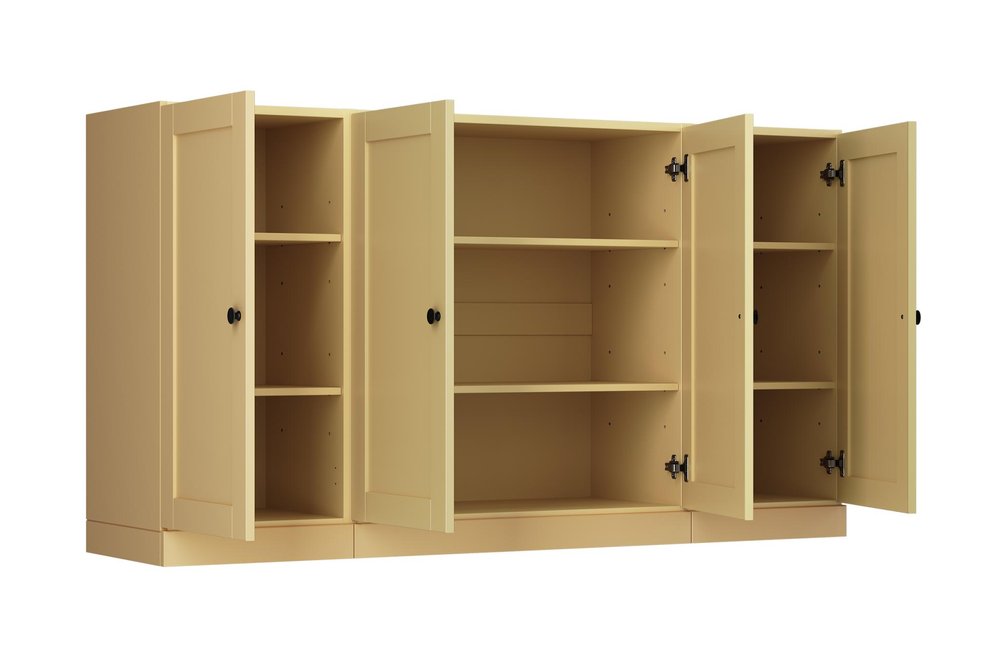 Yellow Solid Wood Sideboard with Four Glass Doors - 65-inch