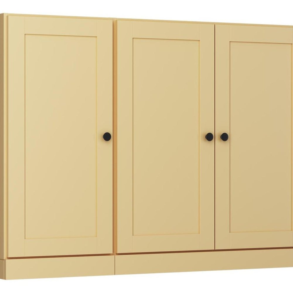 Yellow Solid Wood Sideboard with Four Glass Doors - 65-inch