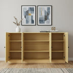 Yellow Solid Wood Sideboard with Four Glass Doors - 65-inch